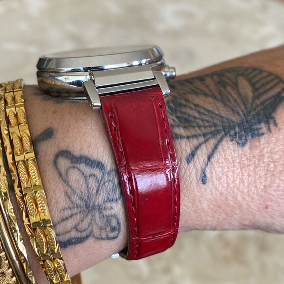 Rare SEIKO Lukia Solar Analog Chronograph Watch Red Croc Deployment Clasp in Box - Picture 6 of 13